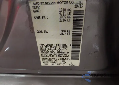 2015 Nissan Altima 2.5 Sl z USA, uszkodzony, nr VIN 1N4AL3APXFC588219